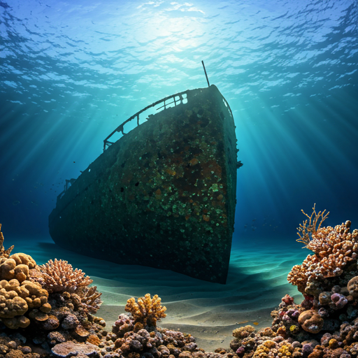 USAT Liberty wreck at Tulamben, silhouetted against dark volcanic sand.